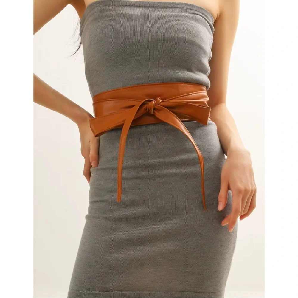 Women's Tan PU Leather Waist Belt